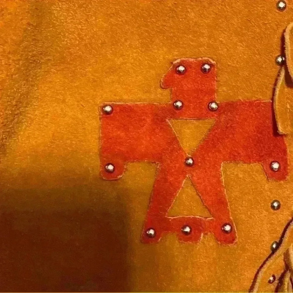 Leather suede childs chaps with fringe and beads western wear costume vintage - Picture 6 of 8